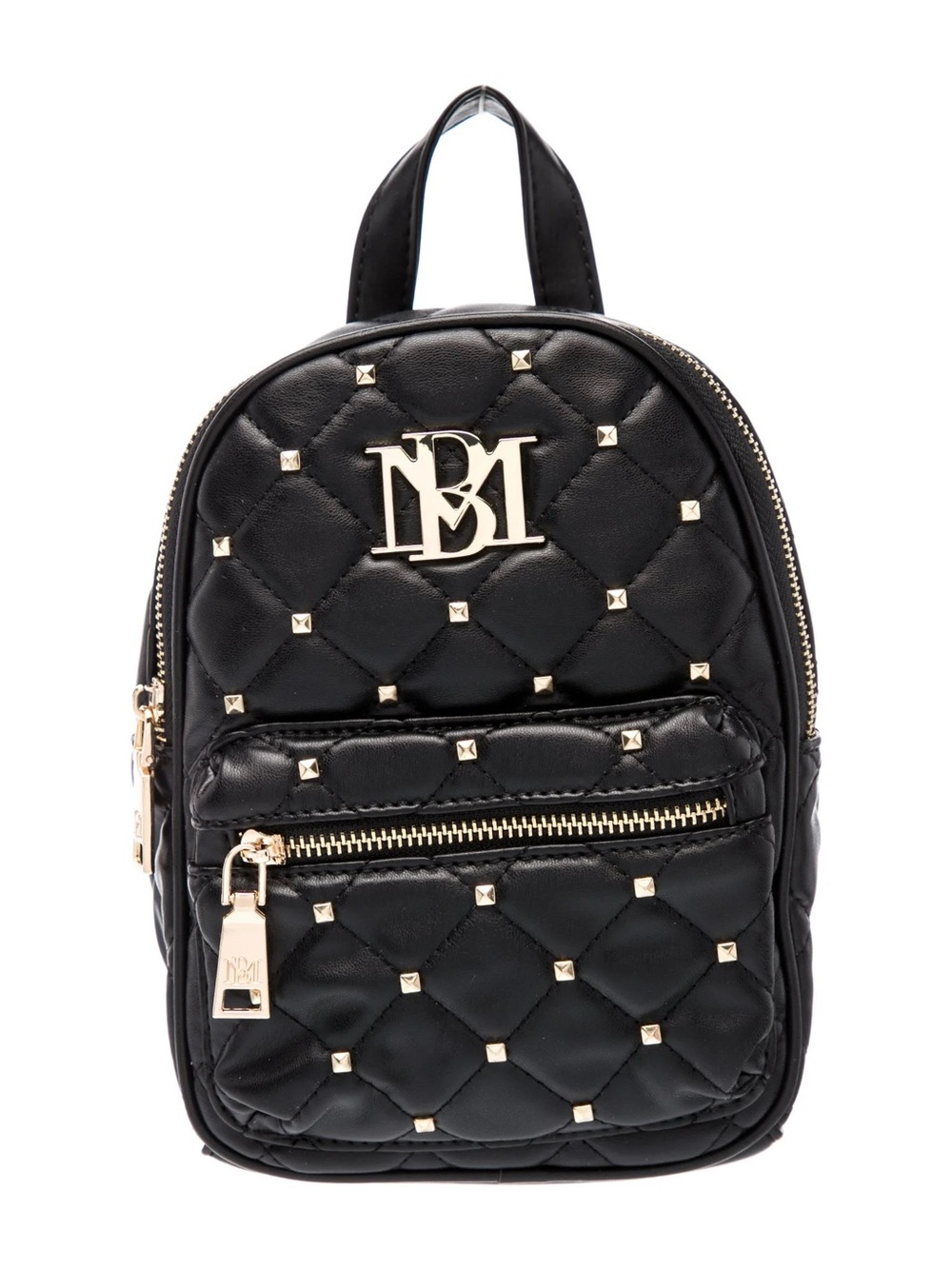Badgley Mischka Black Quilted Mini Backpack with Gold Hardware